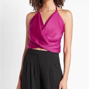 Satin Twist Front Tie Back Halter Cami